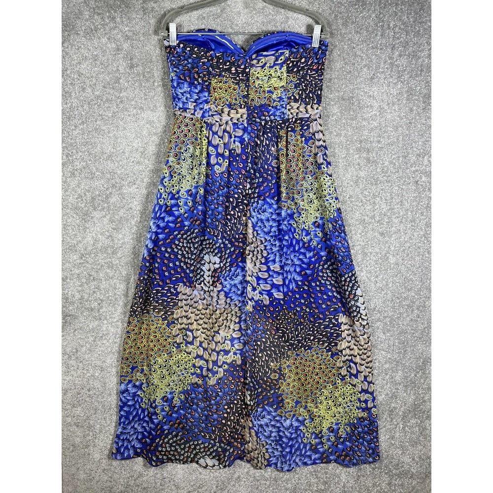 Max And Cleo Strapless High Low‎ Peacock Print Dress Womens Size 8 Lined - Picture 2 of 16